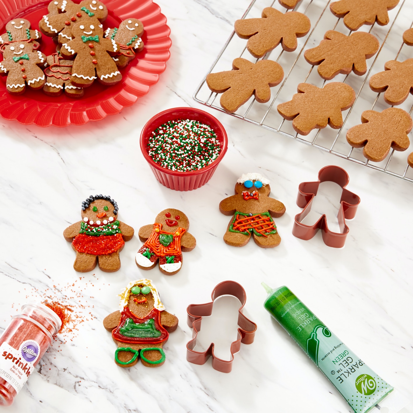 Decorated gingerbread men and other Christmas confections