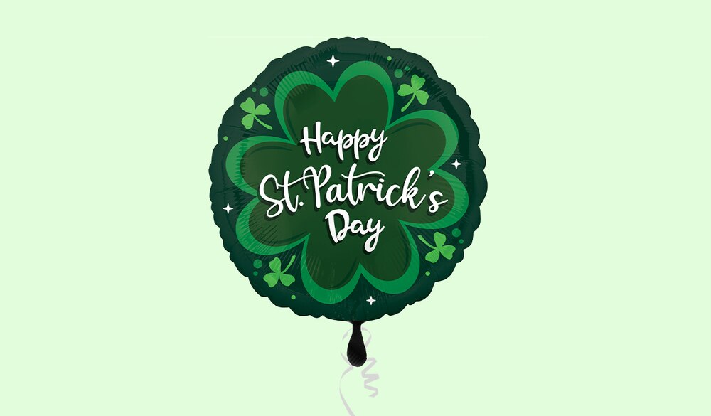 A round green, shamrock-themed St. Patrick's Day standard foil balloon.