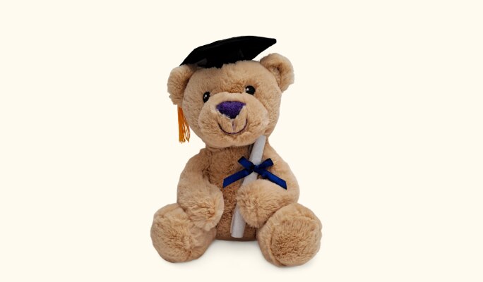 Un ours en peluche de remise des diplômes. 