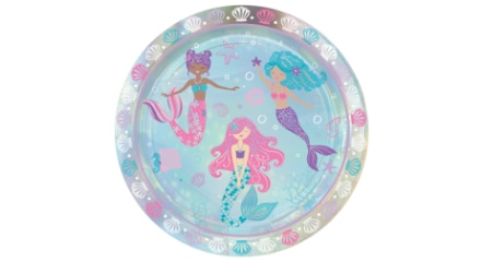 A 9-inch blue, pink and purple Shimmering Mermaid paper plate.