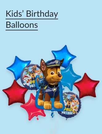 PAW Patrol-themed balloon bouquet with Chase and blue and red stars