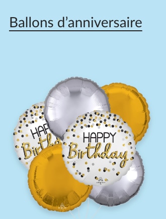 Ballons dorés et argentés « Happy Birthday ».