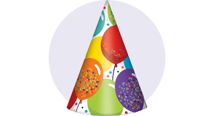 A multi-coloured party hat. 