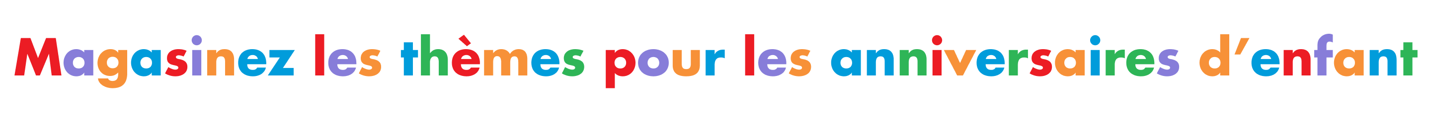 Multi-coloured banner that spells out the words Kids' Birthday.