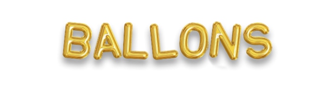 Inflatable letter balloons spelling out the word 'Balloons.