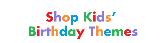Multi-coloured banner that spells out the words Kids' Birthday.