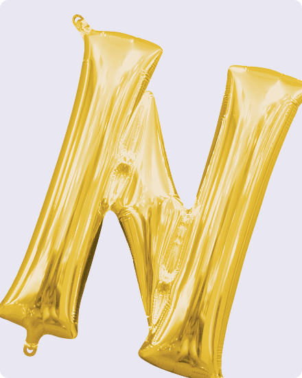 An inflatable gold letter A balloon.