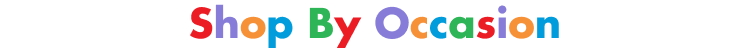 A multi-coloured banner spelling out 'Shop by Occasion'