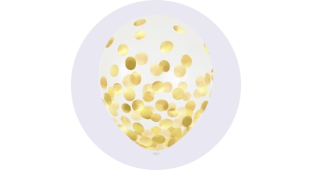 Un ballon transparent rempli de confettis dorés.