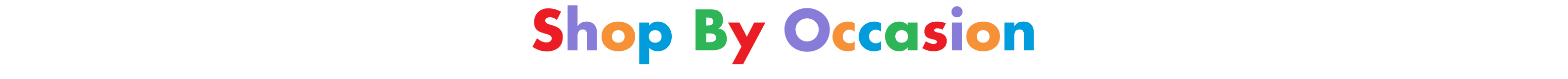 A multi-coloured banner spelling out 'Shop by Occasion'