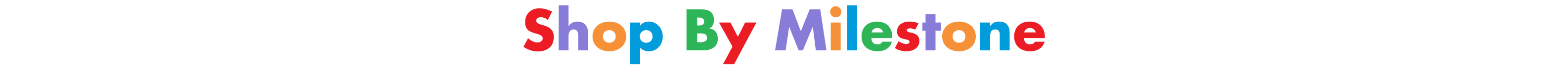 A multi-coloured banner spelling out 'Shop by Milestone'