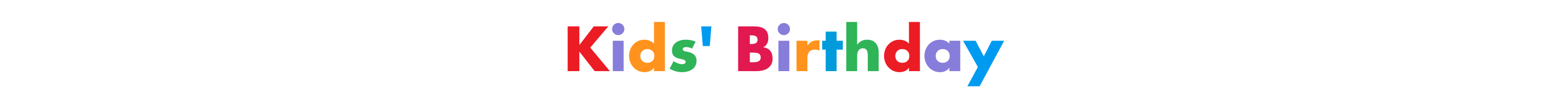 Multi-coloured banner that spells out the words Kids' Birthday.