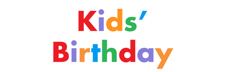 Multi-coloured banner that spells out the words Kids' Birthday.