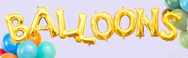 Inflatable letter balloons spelling out the word 'Balloons.