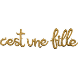 "C’est Une Fille" French Cursive Letters Satin Foil Balloon, Gold, 70x20-in, Air-Filled for Baby Shower Front_Flat