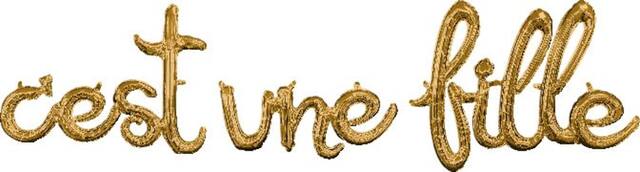 "C’est Une Fille" French Cursive Letters Satin Foil Balloon, Gold, 70x20-in, Air-Filled for Baby Shower Front_Flat