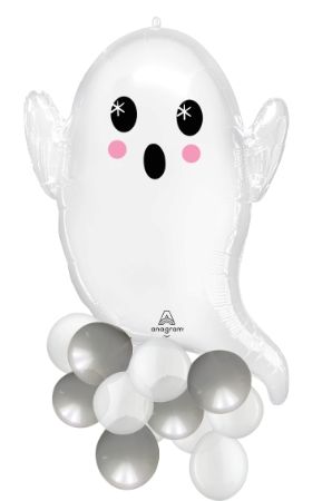 Ballon en aluminium satiné fantôme avec ballons en latex, blanc, 7 po, gonflé d'air, pour l'Halloween Front_Flat