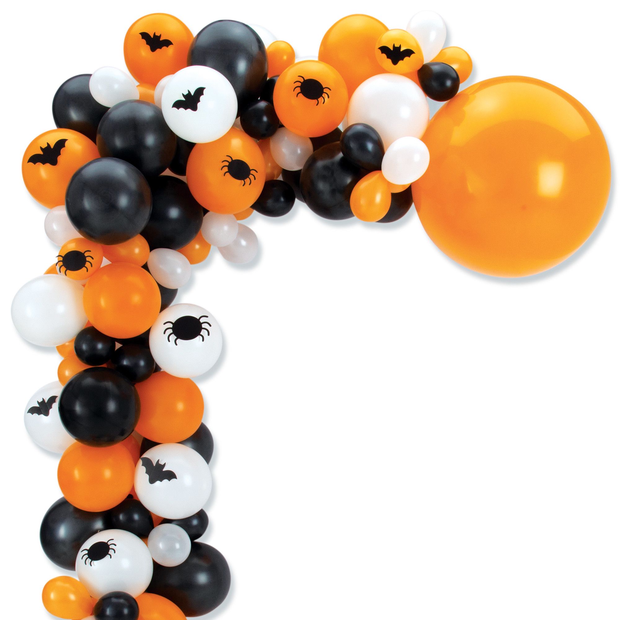 Bats & Spiders Round Latex Balloon Garland Arch Kit, Orange/Black/White, for Halloween CloseUp