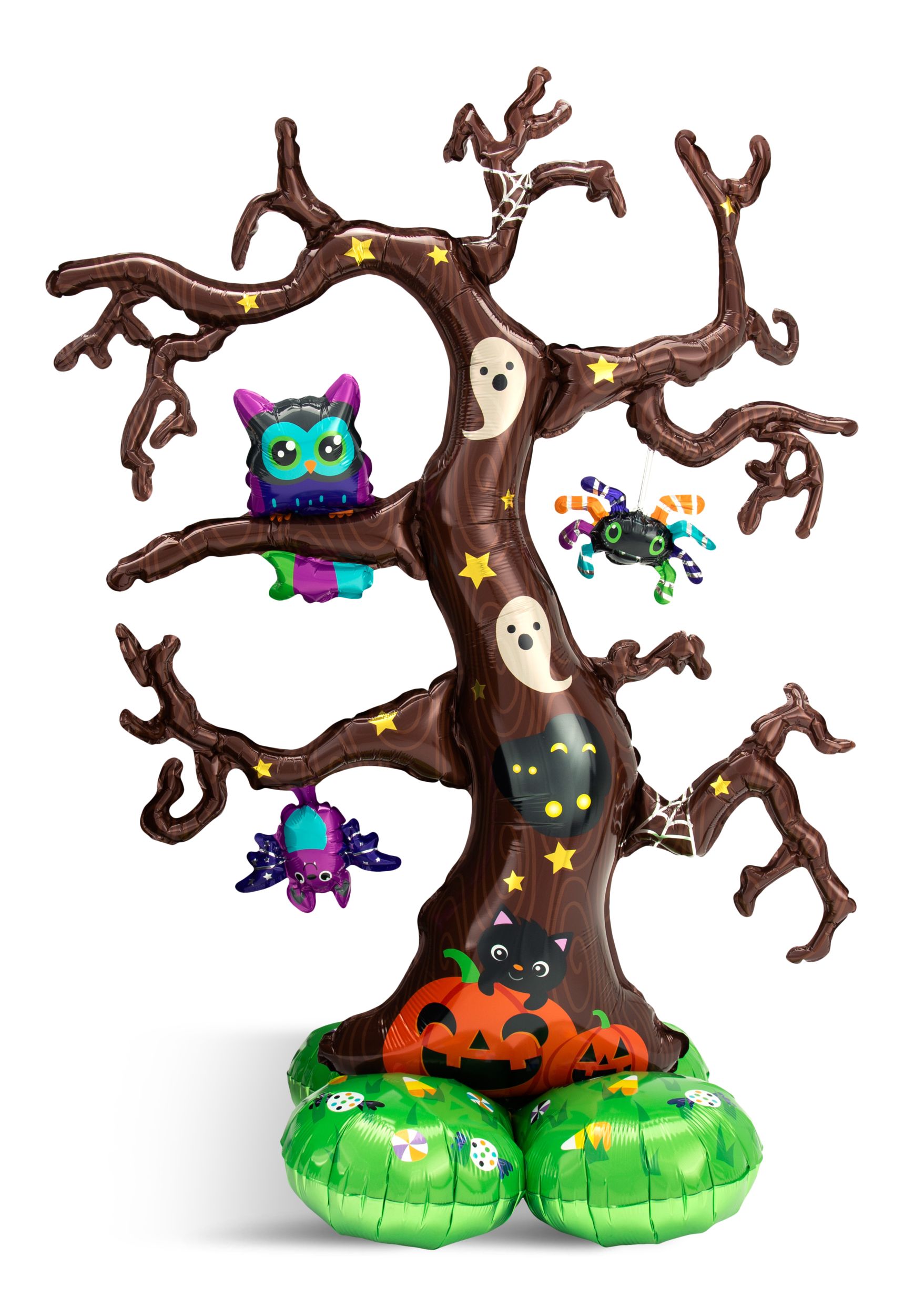 Ballon en aluminium satiné arbre effrayant, brun, 50 po, gonflé à l'air, pour l'Halloween Front_Elevated