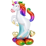 Unicorn Satin Sitting Foil Balloon, White/Rainbow, 55-in, Air-Filled for Birthday Party Front_Flat