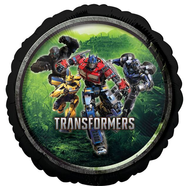 Transformers Round Satin Foil Balloon, Green/Black, 18-in, Helium Inflation & Ribbon Included for Birthday Party Front_Flat