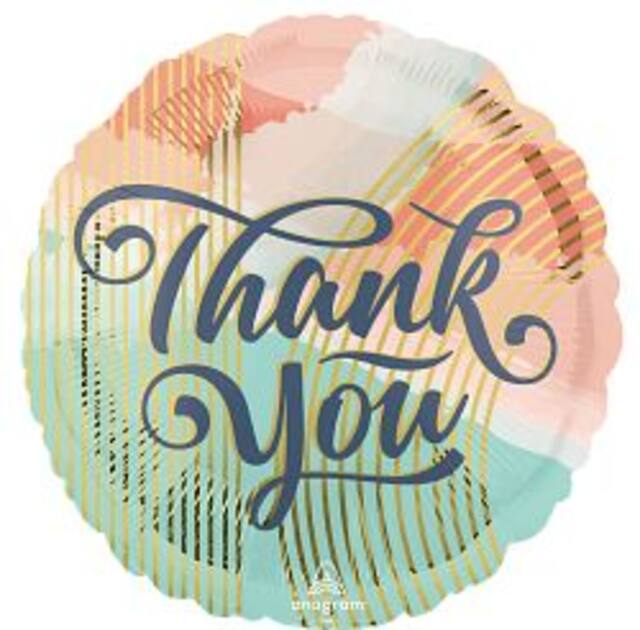 "Thank You" Round Satin Foil Balloon, Orange/Green, 28-in, Helium Inflation & Ribbon Included for Special Occasion Front_Flat