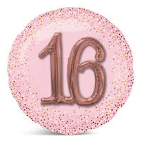 "16" 3D Round Satin Foil Balloon, Rose Gold/Pink, Polka Dot, 35-in, Helium Inflation & Ribbon Included for Birthday Party Front_Flat