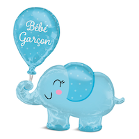Grappe ballons éléphant, grand, bébé garçon, français Front_Flat