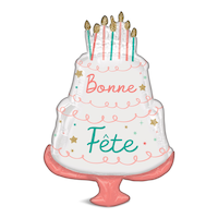 Ballon en aluminium satiné gâteau de fête français Bonne Fête, blanc, 28 po, ruban et gonflage hélium compris, pour fête d'anniversaire