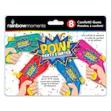 Pow Party Starter Confetti Guns, Multi-Coloured, 8-pk, for Birthday/Party Favour Front_Flat