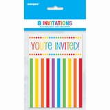 Invitations format carte postale pour fête d'anniversaire, arc-en-ciel, paq. 8 Front_Flat