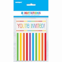 "You're Invited" Paper Party Invitations with Envelopes, Multi-Coloured, Rainbow, 8-pk, for Birthday Party