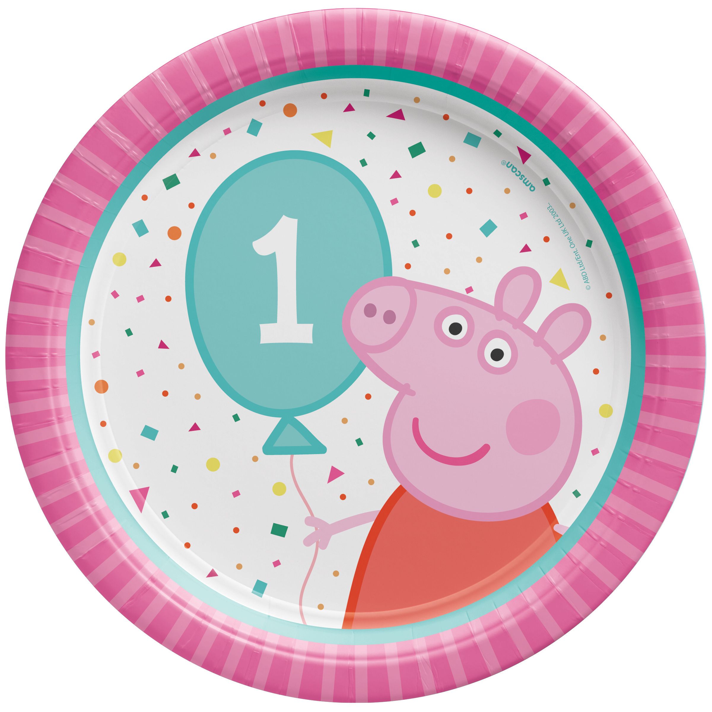 Peppa Pig 1st Birthday Plates, 7-in, 8-pk Overhead_Flat