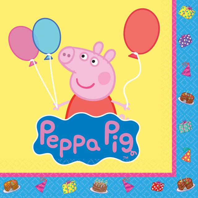 Serviettes à boissons pour fête d’anniversaire, Peppa Pig, 5&nbsp;po, paq. 16 Overhead_Flat