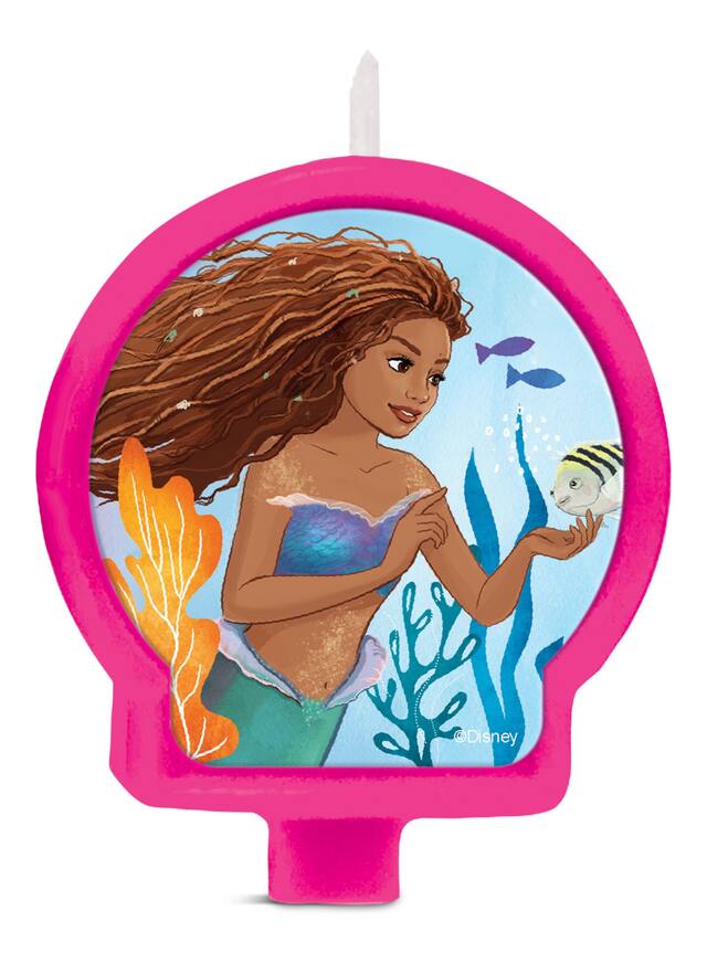 Disney The Little Mermaid Ariel Wax Candle, Pink/Blue, 3.5-in, for Birthday Party Front_Flat