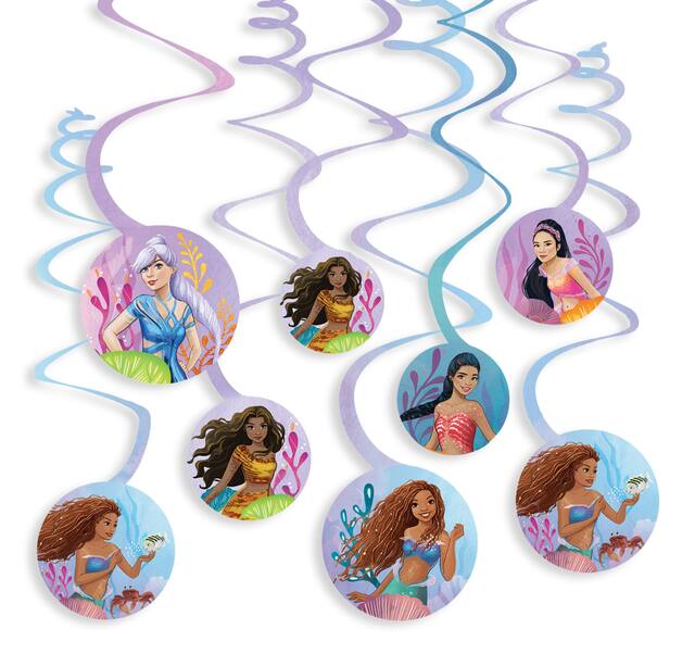 Disney The Little Mermaid Swirl Hanging Decorations, Purple/Blue, 10-in, 12-pk, for Birthday Party Front_Flat