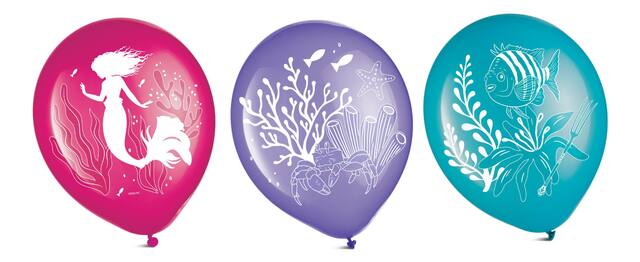 Disney The Little Mermaid Round Latex Balloons, Pink/Purple/Blue, 12-in, 6-pk, for Birthday Party Front_Flat