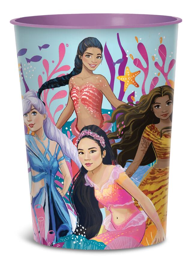 Disney The Little Mermaid Plastic Reusable Favour Cup, Blue, 16-oz, for Birthday Party Front_Flat