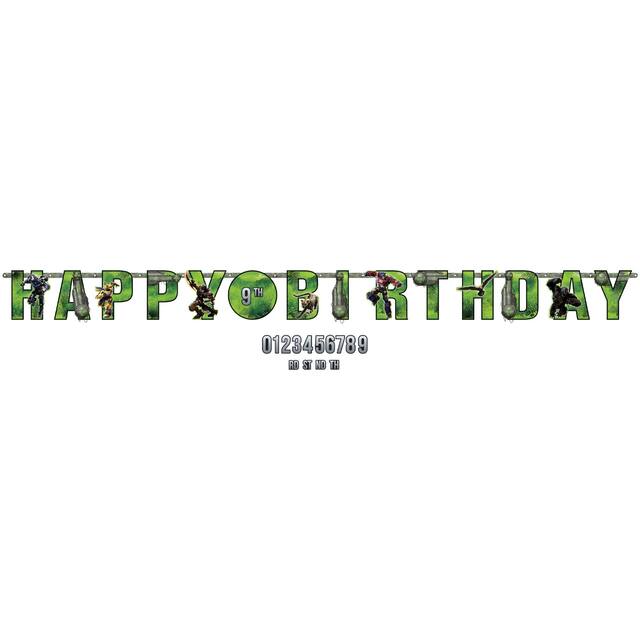 Transformers "Happy Birthday" DIY Customizable Hanging Garland Banner Decoration, Green, 126-in, for Birthday Party Front_Flat