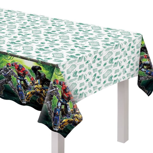 Transformers Rectangle Plastic Reusable Table Cover, Green, 54x96-in, for Birthday Party CloseUp
