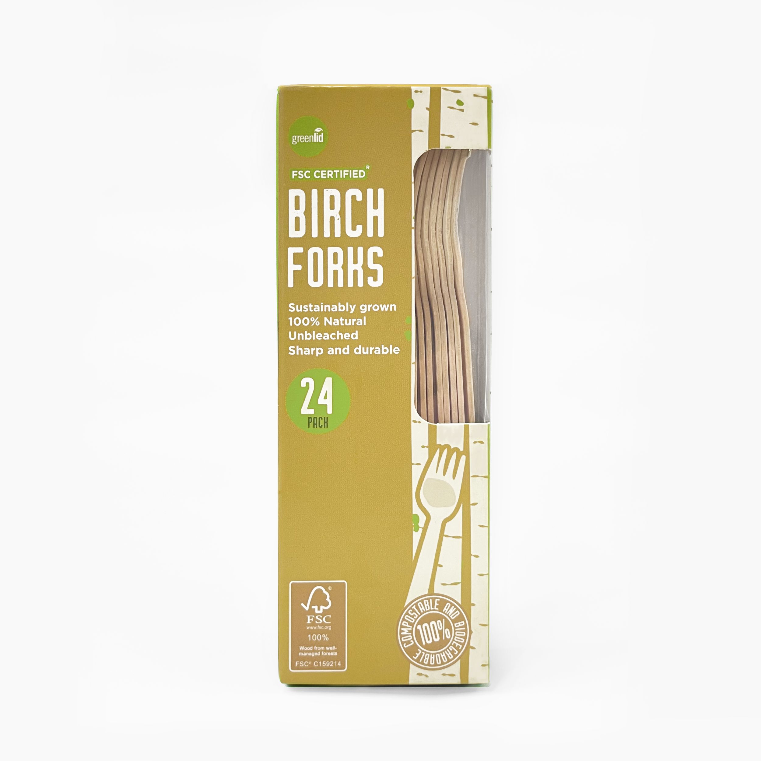 Greenlid Birch Eco-Friendly Forks, Brown, 6.8-in, 24-pk, for Christmas/Thanksgiving/New Year's Eve/Birthday Party Front_Flat