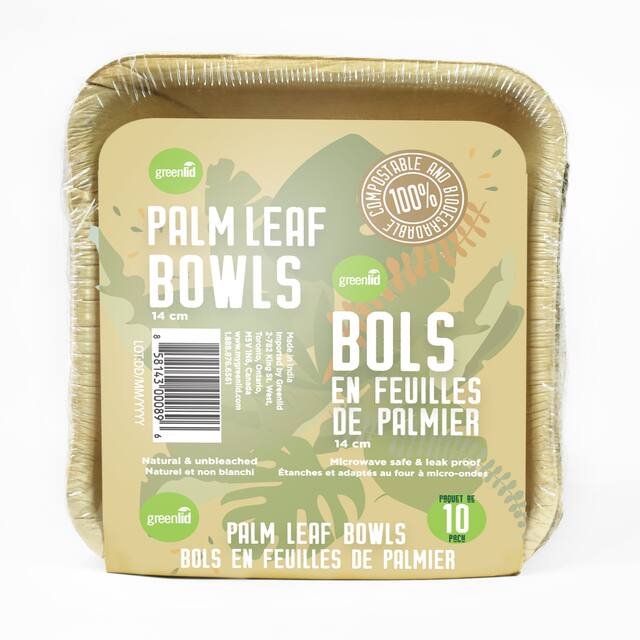 Greenlid Round Palm Leaf Eco-Friendly Bowls, Brown, 5.5-in, 10-pk, for Christmas/Thanksgiving/New Year's Eve/Birthday Party Front_Flat