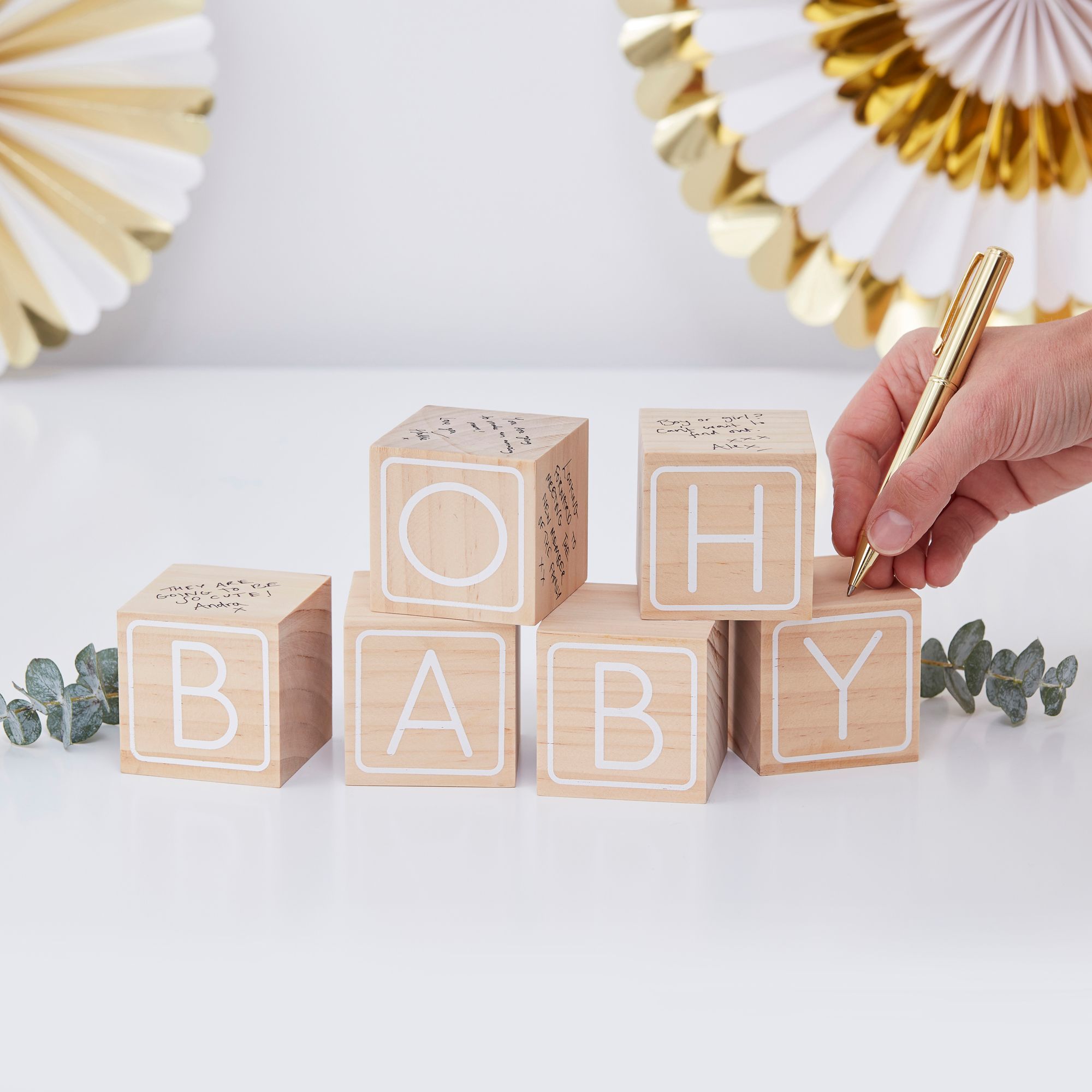 "Oh Baby" Wooden Guest Book Baby Blocks Decoration, Tan, 6.5-in, 6-pk, for Baby Shower Guest Book Composite_or_Mixed
