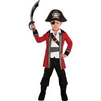 Kids' Pirate Black/Red Outfit with Jacket/Shirt/Pant/Hat/Boot Covers Halloween Costume, Assorted Sizes Front_Flat