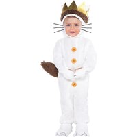Costume Max et les Maximonstres, tout-petits, combinaison blanche avec capuchon, tailles variées Front_Flat