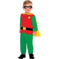 Infant DC Batman Robin Green/Red Jumpsuit with Mask Halloween Costume, Assorted Sizes Front_Angled_Left