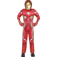 Kids' Disney Marvel Infinity War Iron Man Red/Gold Padded Jumpsuit with Mask & Gloves Halloween Costume, Assorted Sizes Front_Flat