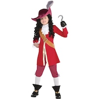 Costume de Capitaine Crochet de Disney Peter Pan pour enfants, rouge/blanc, chapeaux/chaussettes/couvre-bottes, choix de tailles Front_Angled_Left