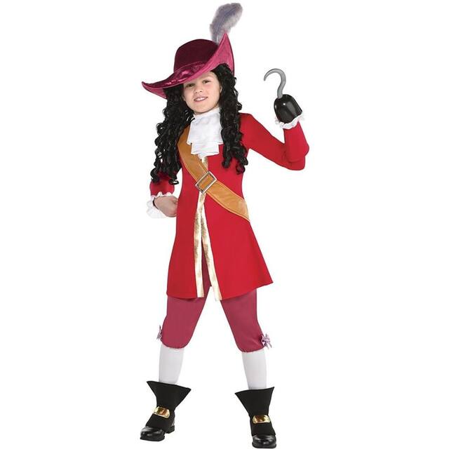 Kids' Disney Peter Pan Captain Hook Red/White Outfit with Hat/Socks/Boot Covers Halloween Costume, Assorted Sizes Front_Angled_Left