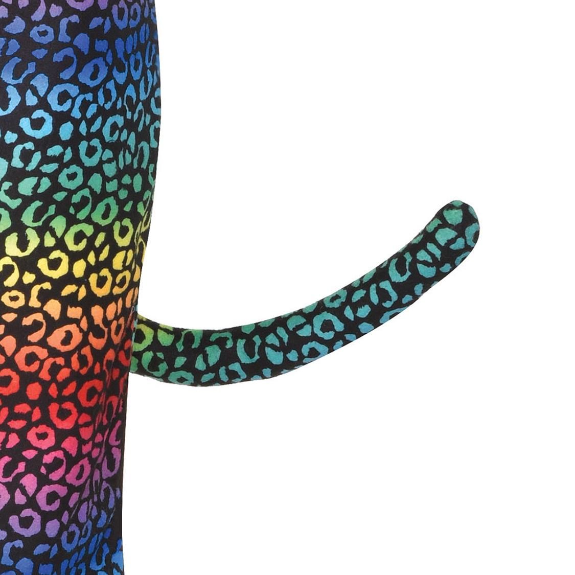 Kids' Leopard Rainbow Jumpsuit with Hood & Tail Halloween Costume, Assorted Sizes CloseUp